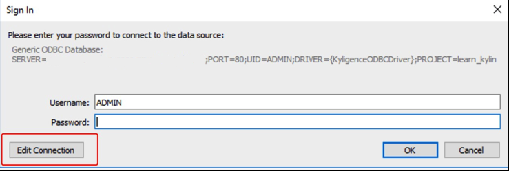 Editing Connection With Kyligence OLAP