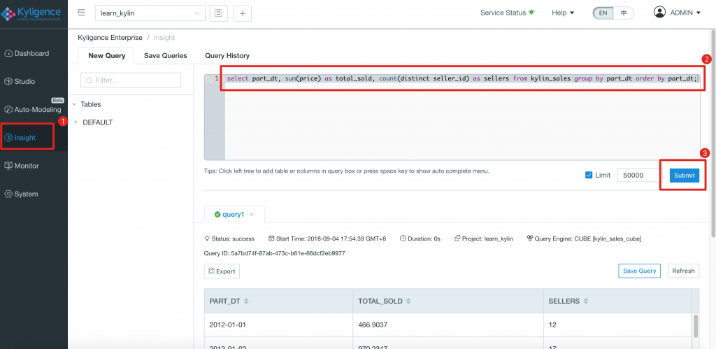 Querying OLAP Cube With Kyligence